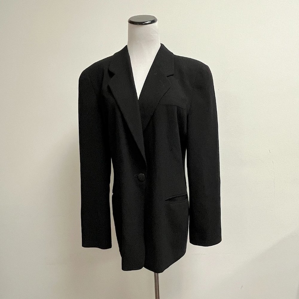 Giorgio Armani black label crepe long blazer i44 Vintage lined